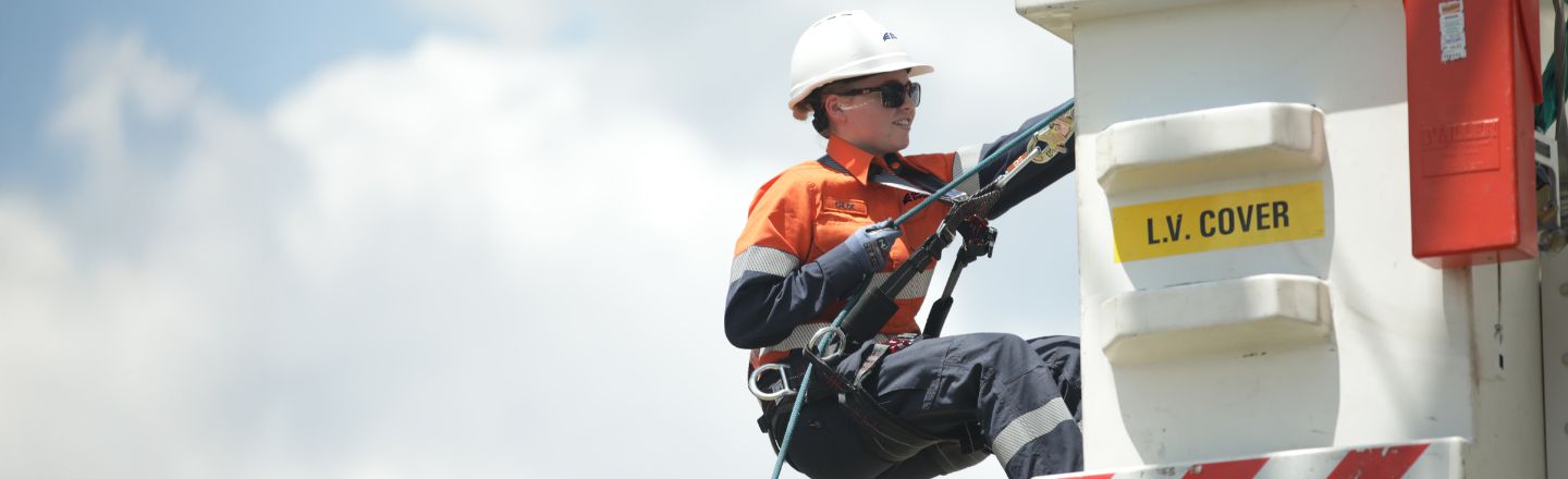 Worker outside an EWP