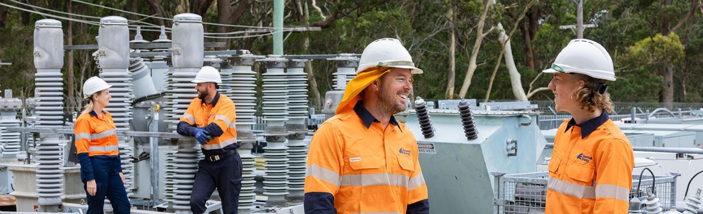 Four workers in a zone substation