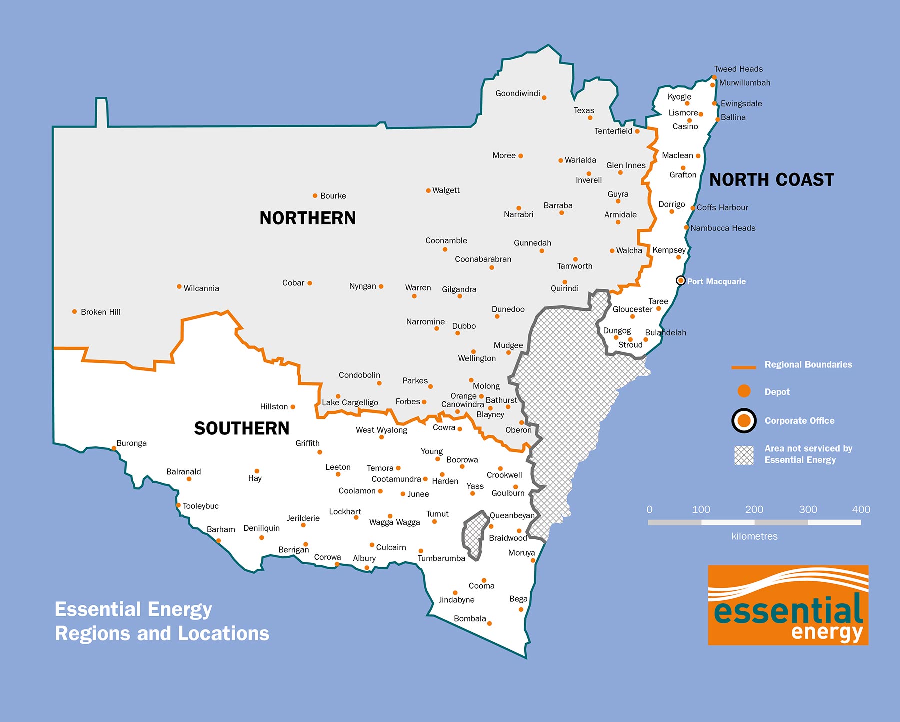 Essential Energy Regions and Locations Map