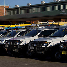 Row of work vehicles