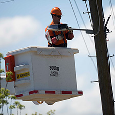 Working on a streetlight