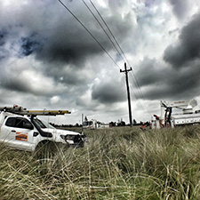 Trucks with grey sky
