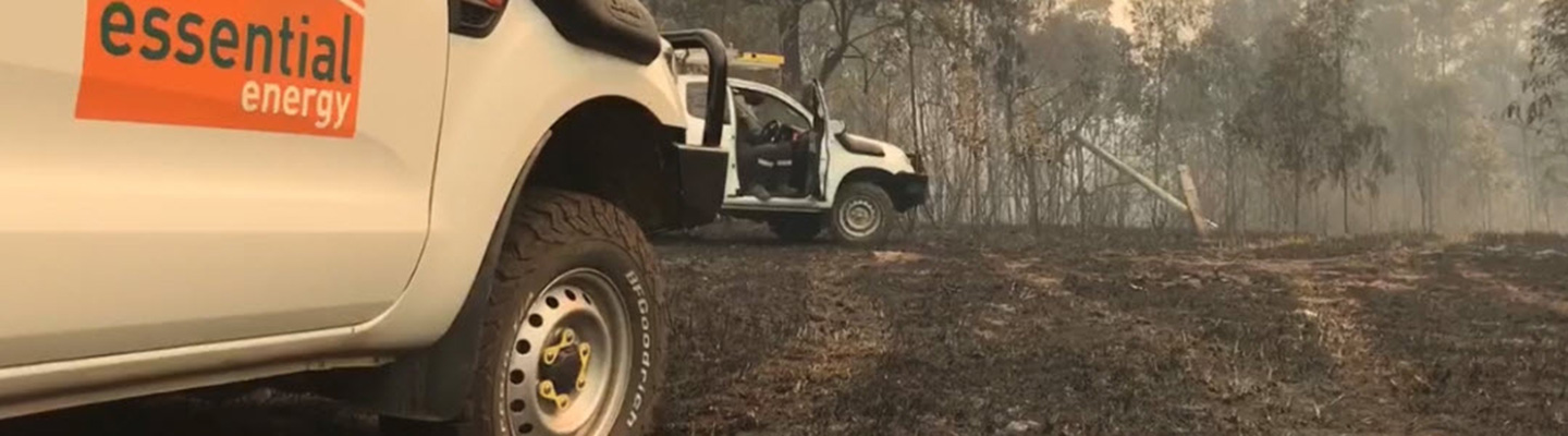 Trucks in an area affected by bushfire