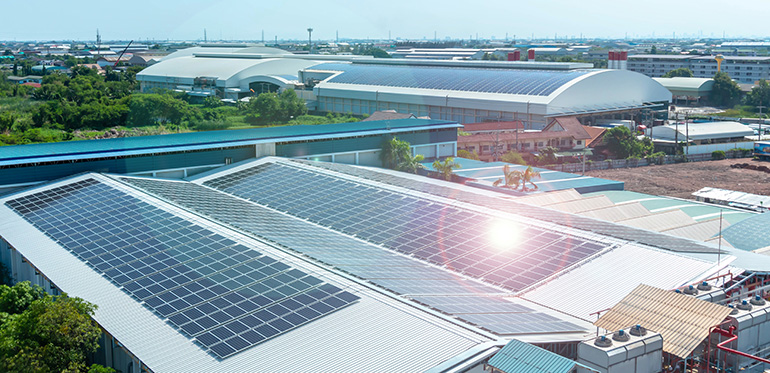 Industrial area with solar on rooftops