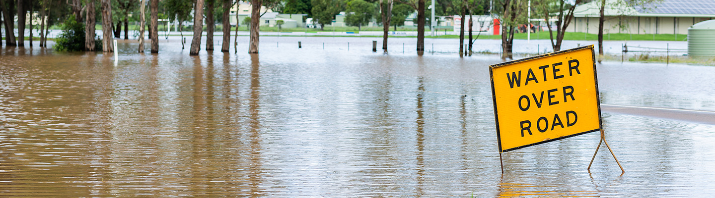 Sign in flood water