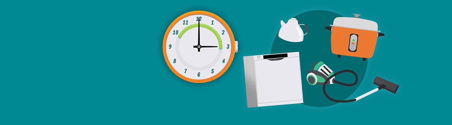 Clock and appliances on a teal background