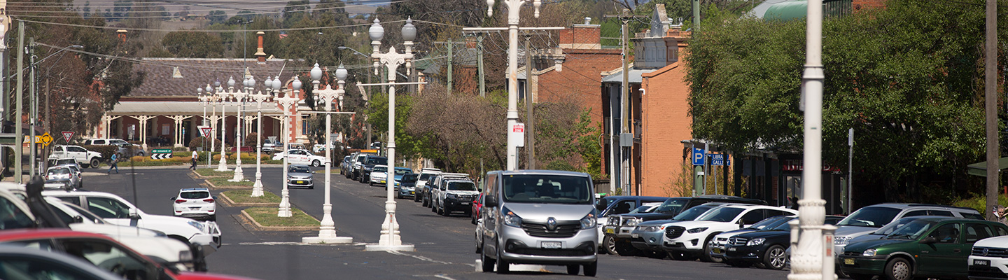 Street with cars and streetlights