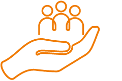 An icon of a symbolic hand supporting a group of people